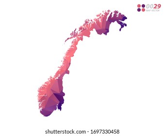 Vector of Norway map colorful polygon red triangle mosaic with white background. style gradient.