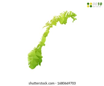 Vector Norway map green and yellow polygon triangle mosaic with white background. style gradient.