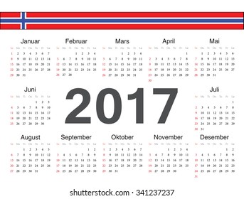 Vector Norwegian circle calendar 2017. Week starts from Sunday.