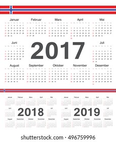 Vector Norwegian circle calendars 2017, 2018, 2019. Week starts from Sunday.