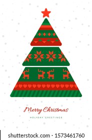 Vector Norwegian Merry Christmas Greeting Card. Nordic ornament. Xmas Banner Template