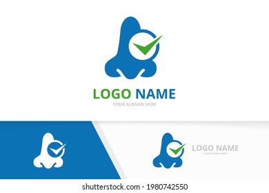 Nariz vectorial y marca de verificación combinación del logotipo. Clínica ENT, plantilla de diseño de logotipo de otolaringología.