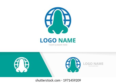 Vector nose and earth logo combination. Globe ENT clinic, otolaryngology logotype design template.