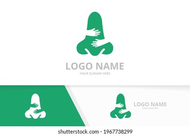 Vector nose and hands logo combination. ENT clinic, otolaryngology logotype design template.