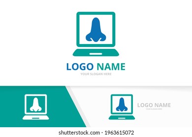 Vector nose and laptop logo combination. ENT clinic, otolaryngology logotype design template.