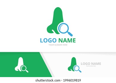 Vector nose and loupe logo combination. Magnifying glass, otolaryngology logotype design template.