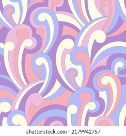 Vector nostalgic retro 60s groovy print. Vintage abstract background. Hippie psychedelic seamless pattern. Textile and surface design with old fashioned hand drawn naive geometric print