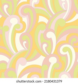 Impresión vectorial nostálgica retro de los años 60. Fondo abstracto vintage. Patrón hippie psicodélico sin fisuras. Diseño textil y de superficie con una huella geométrica naive a la antigua
