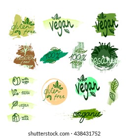 The vector notation for the menu. Set for a vegetarian menu. Stickers on the vegetarian, vegan and gluten-free foods