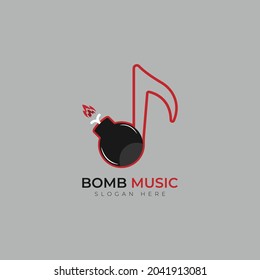 Combinación de la nota del vector y el logotipo de la bomba. Símbolo o icono de la música y la detonación