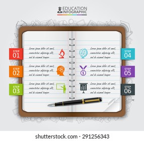 Vector note education infographic. Template for diagram, graph, presentation and chart. Business concept with 6 options, parts, steps or processes. Data visualization.