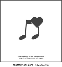 Vector note icon and heart icon. Favorite melody on white isolated background.  Layers grouped for easy editing illustration. For your design.