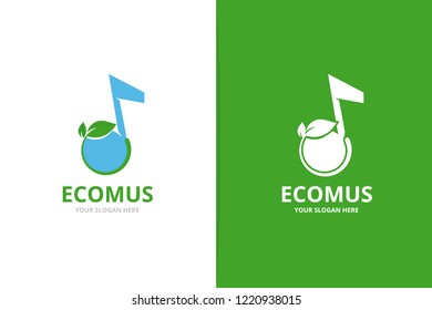 Vector note and leaf logo combination. Music and plant symbol or icon. Unique sound and organic logotype design template.