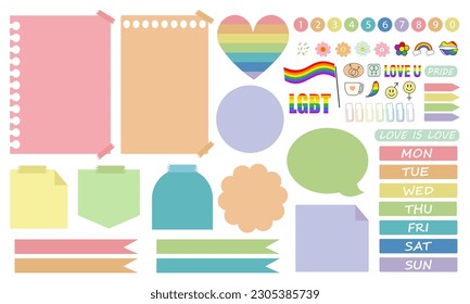 vector, note pack, stickers, stickers, doodles, LGBTQ, printable sticky notes