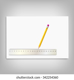 Vector Note Paper with pencil and ruler