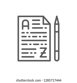 Vector note paper and pencil, translation, conversation line icon. Symbol and sign illustration design. Isolated on white background
