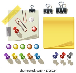 Vector Note Paper With Pins And Clips