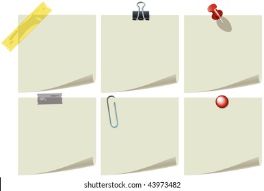 Vector Note Paper With Pins And Clips
