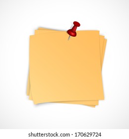 Vector note paper stack with pin on white background