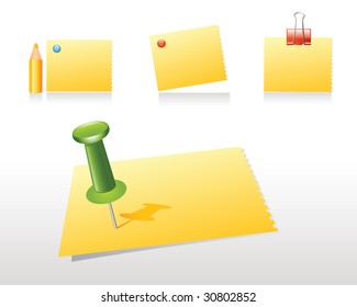 vector note with push pin, pencil and paper clip