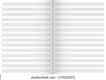 Vector Note Sheet, Musical Staff A4 Format, Open Book with a Shadows.