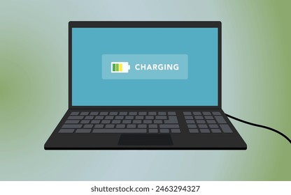 Vector notebook with charging status message icon on screen