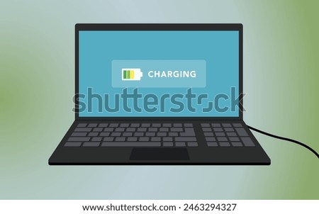 Vector notebook with charging status message icon on screen