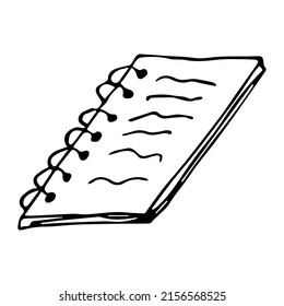 Vector notebook clipart. Hand drawn office supplies illustration. For print, web, design, decor, logo.