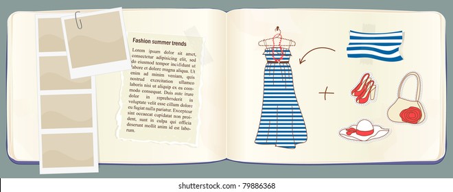 Vector notebook with fashion and clothes accessories