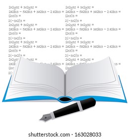 Vector Notebook With Fountain Pen With Equations Background