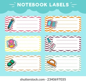 Vector notebook labels. icons of school subjects. colorful vector design