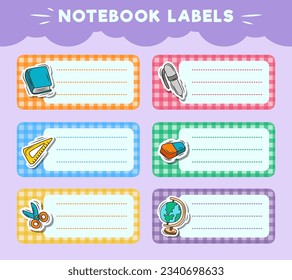 Vector notebook labels. icons of school subjects. colorful vector design