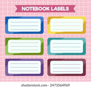 Vector notebook labels. icons of school subjects. colorful vector design