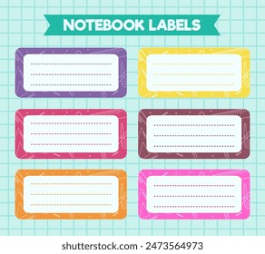 Vector notebook labels. icons of school subjects. colorful vector design