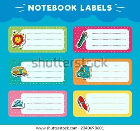 Vector notebook labels. icons of school subjects. colorful vector design