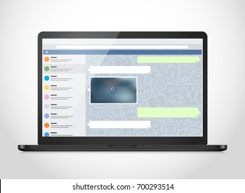 Vector notebook with messenger application on the screen. Photoreal mockup. Template for a content