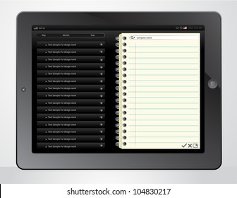 Vector notebook paper application on tablet PC.