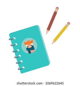 Vector notebook and pencils on a white background. Education concept