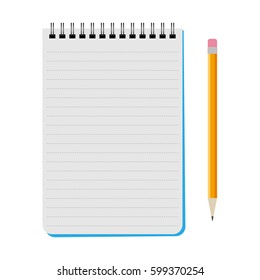 Vector notebook with a yellow pencil on a white background
