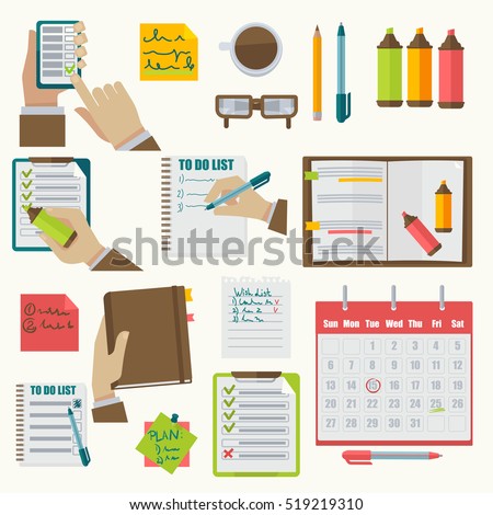 Vector notebooks agenda collection. Schedule organizer calendar agenda planner business notes appointment concept illustration. Isolated on white.
