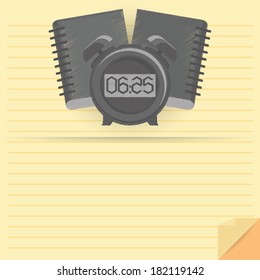 Vector Notebooks And Alarm Clock Isolated And Space For Text