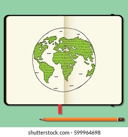 Vector Notebooks with Pencil and Hand Drawn Doodles. Health Day Concept.