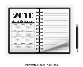 image vectorielle bloc-notes avec calendrier 2010