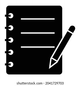 Diseño del icono de glifo del Bloc de notas del vector
