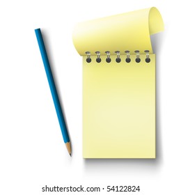 Vector notepad. Notebook with pencil