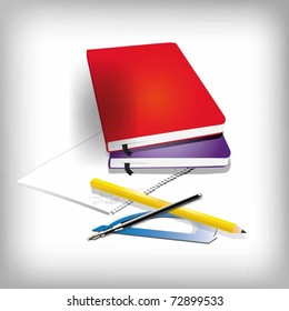 vector of a notepad with a pencil and ruler