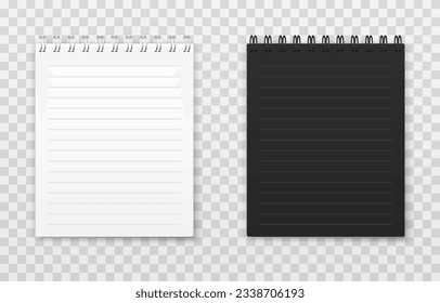 Vector notepads. White and black notepads png. Blank notepad mockup. School notebook, notepad for drawing png.