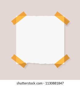 Vector Notepaper Blank Template on Gray Background, Attached by Tape Memo Paper.
