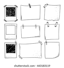 Vector notepapers, photoframes. Doodle vector illustration. Hand drawn vintage, modern set.