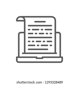 Vector notes on laptop, presentation, text entries line icon. Symbol and sign illustration design. Isolated on white background